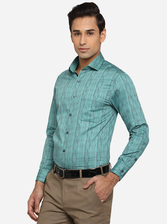 Agate Green Printed Slim Fit Party Wear Shirt | Greenfibre