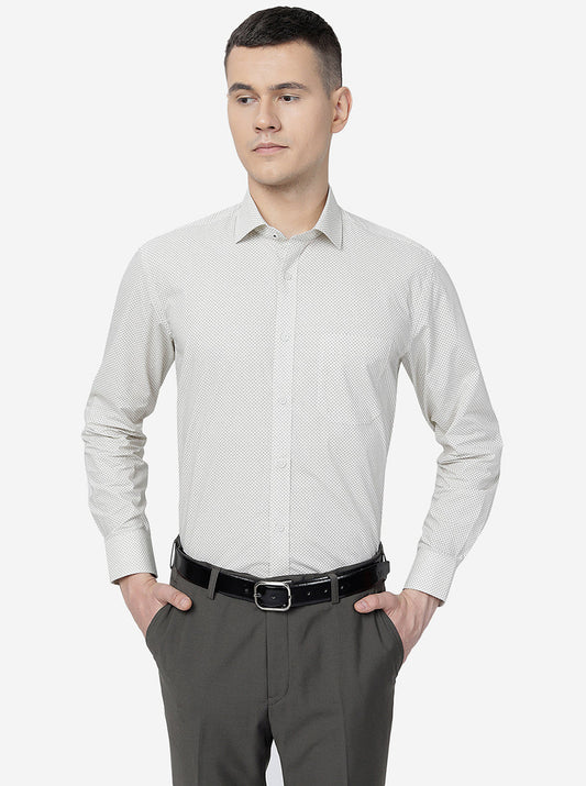 Cream Printed Regular Fit Formal Shirt | Greenfibre