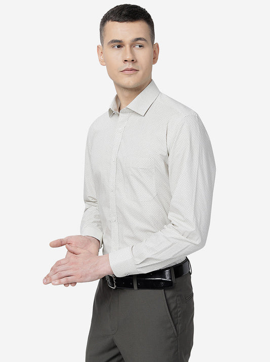 Cream Printed Regular Fit Formal Shirt | Greenfibre