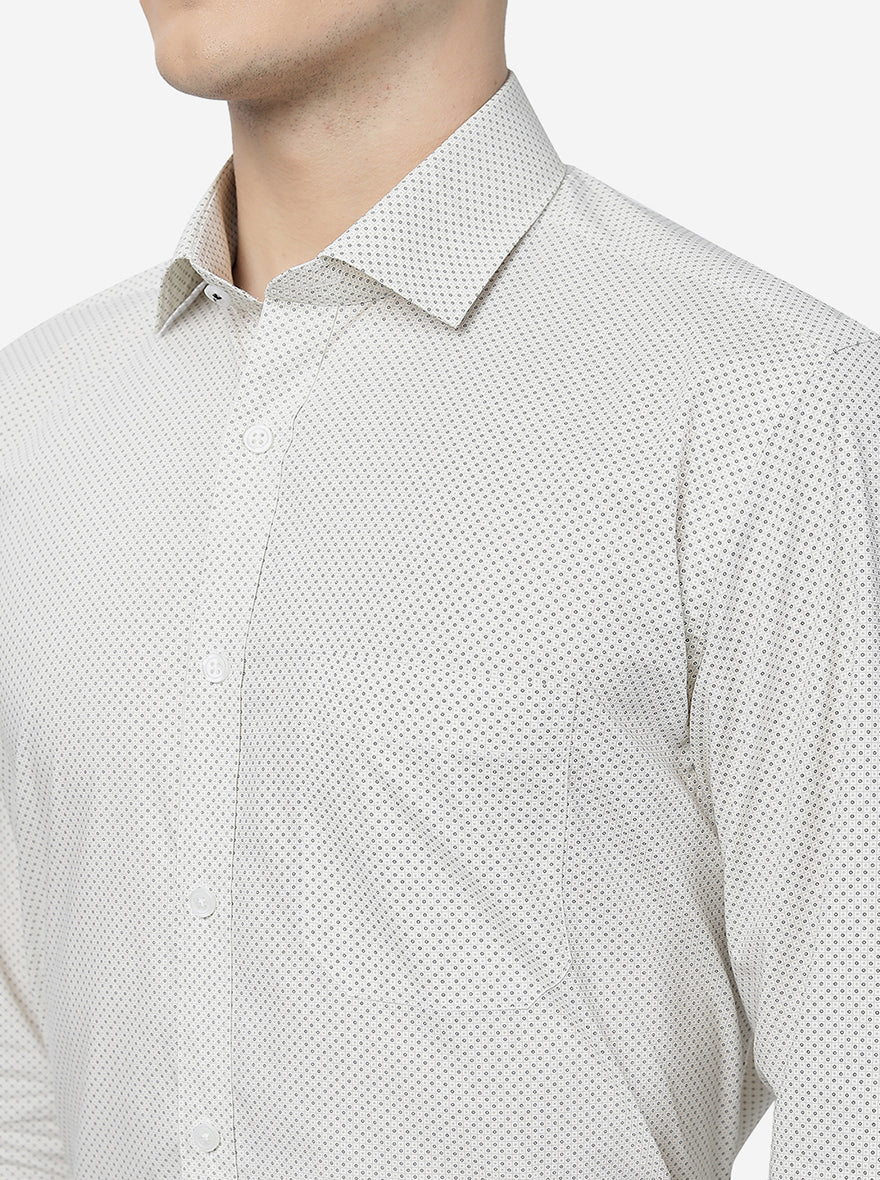 Cream Printed Regular Fit Formal Shirt | Greenfibre