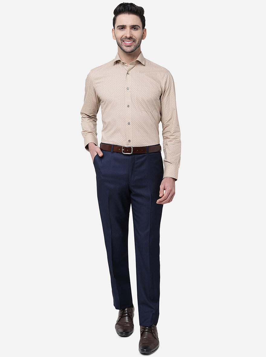 Beige Printed Slim Fit Formal Shirt | Greenfibre