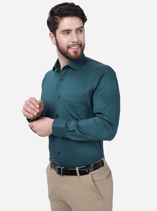 Green Solid Slim Fit Party Wear Shirt | Greenfibre