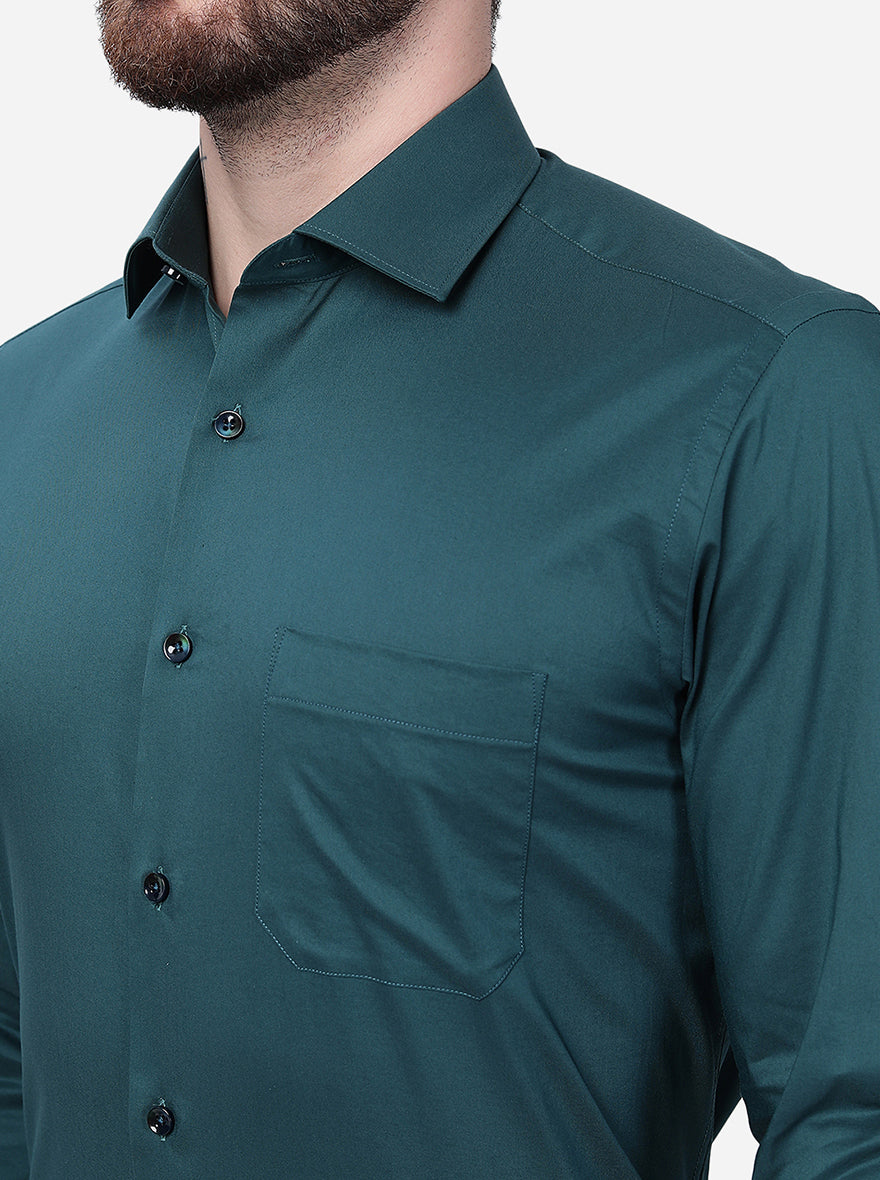 Green Solid Slim Fit Party Wear Shirt | Greenfibre