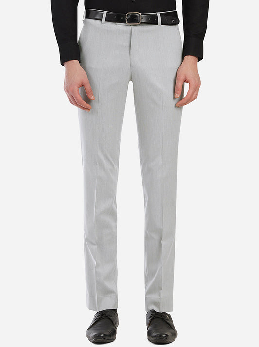 Grey Solid Slim Fit Formal Trouser | Greenfibre