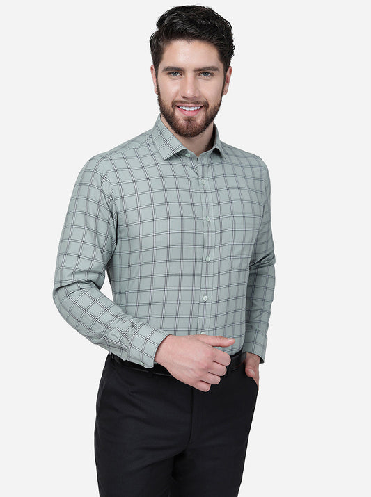 Pista Green Checked Slim Fit Formal Shirt | Greenfibre