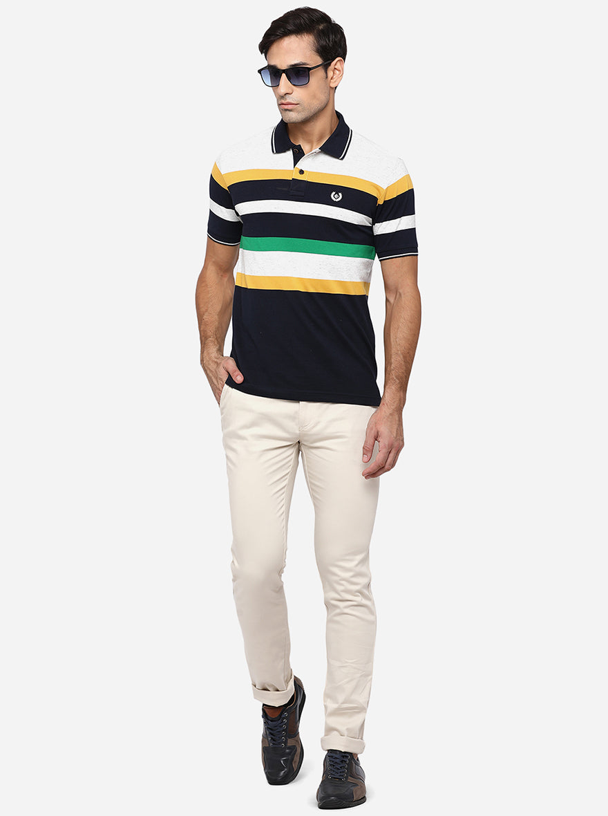 Cream Solid Super Slim Fit Casual Trouser | Greenfibre