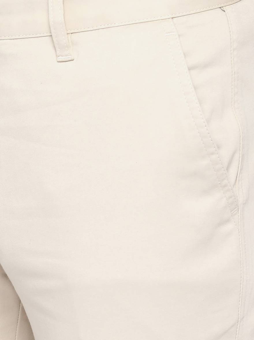 Cream Solid Super Slim Fit Casual Trouser | Greenfibre