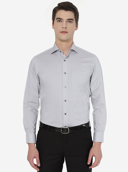 Light Grey Solid Slim Fit Formal Shirt | Greenfibre
