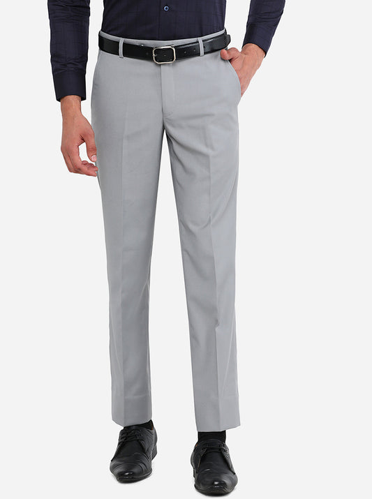 Light Grey Solid Slim Fit Formal Trouser | Greenfibre