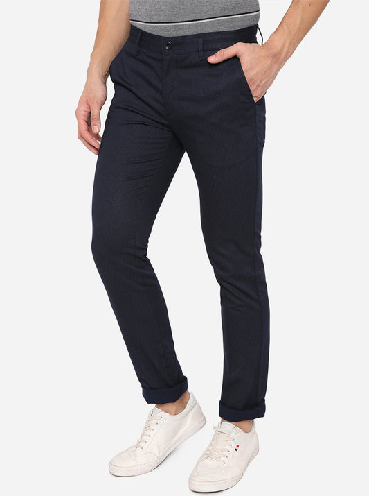 Navy Blue Solid Super Slim Fit Casual Trouser | Greenfibre