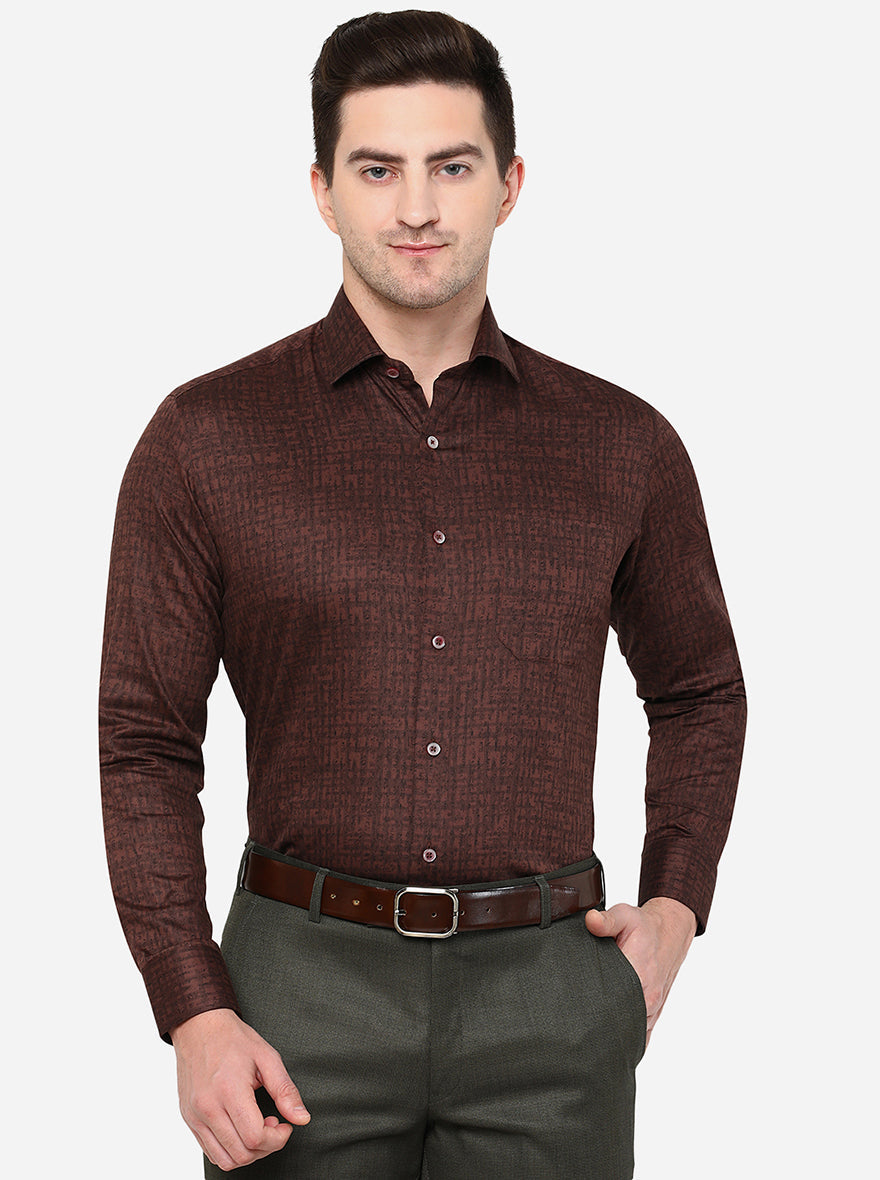 Maroon Printed Slim Fit Formal Shirt | Greenfibre
