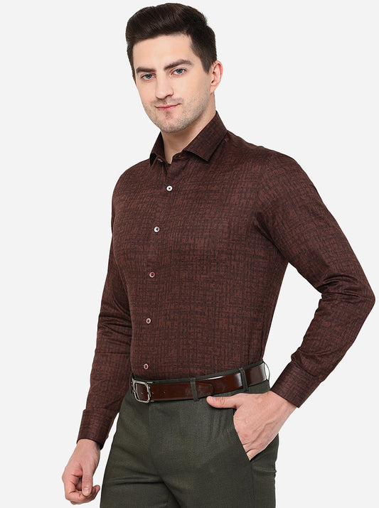 Maroon Printed Slim Fit Formal Shirt | Greenfibre