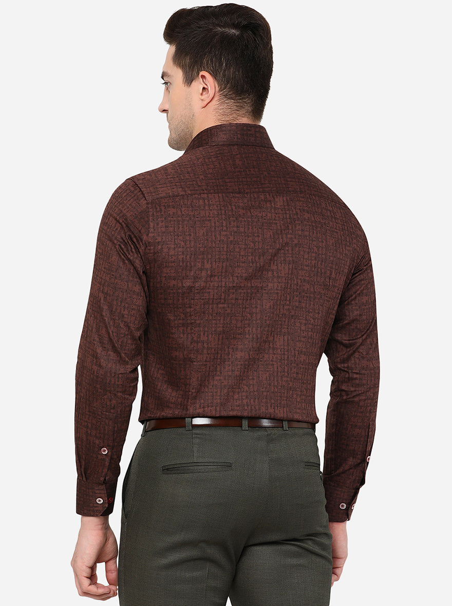 Maroon Printed Slim Fit Formal Shirt | Greenfibre