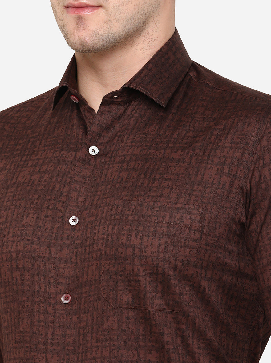 Maroon Printed Slim Fit Formal Shirt | Greenfibre
