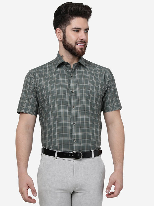 Green Checked Regular Fit Formal Shirt | Greenfibre
