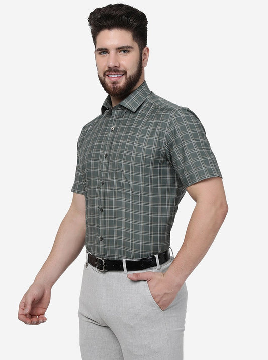 Green Checked Regular Fit Formal Shirt | Greenfibre