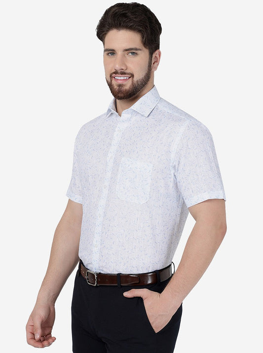 White Printed Regular Fit Formal Shirt | Greenfibre