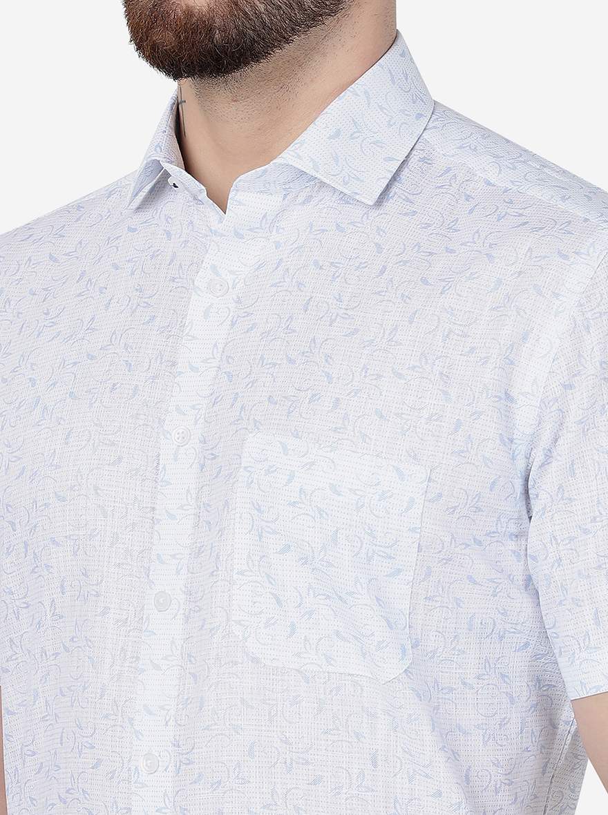 White Printed Regular Fit Formal Shirt | Greenfibre