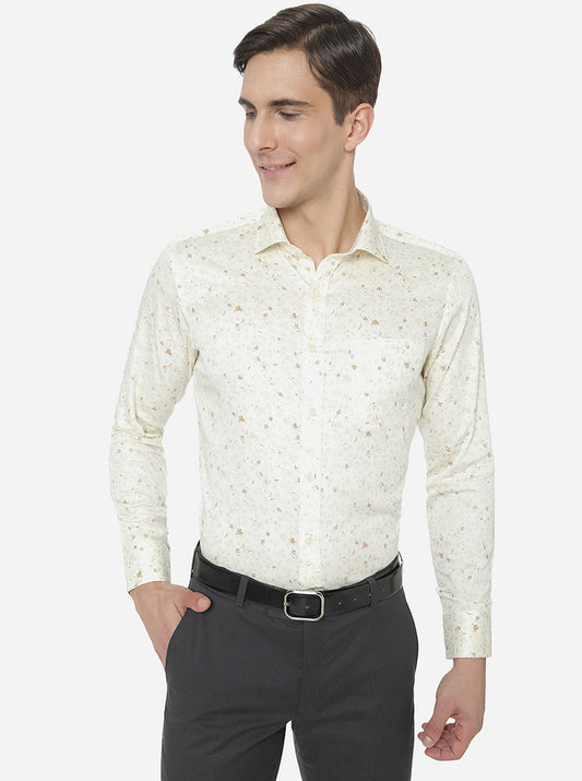 Cream Printed Slim Fit Formal Shirt | Greenfibre