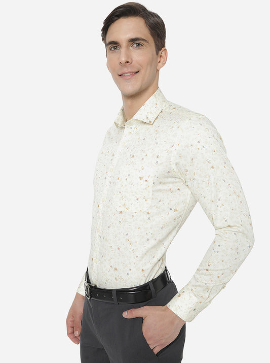 Cream Printed Slim Fit Formal Shirt | Greenfibre