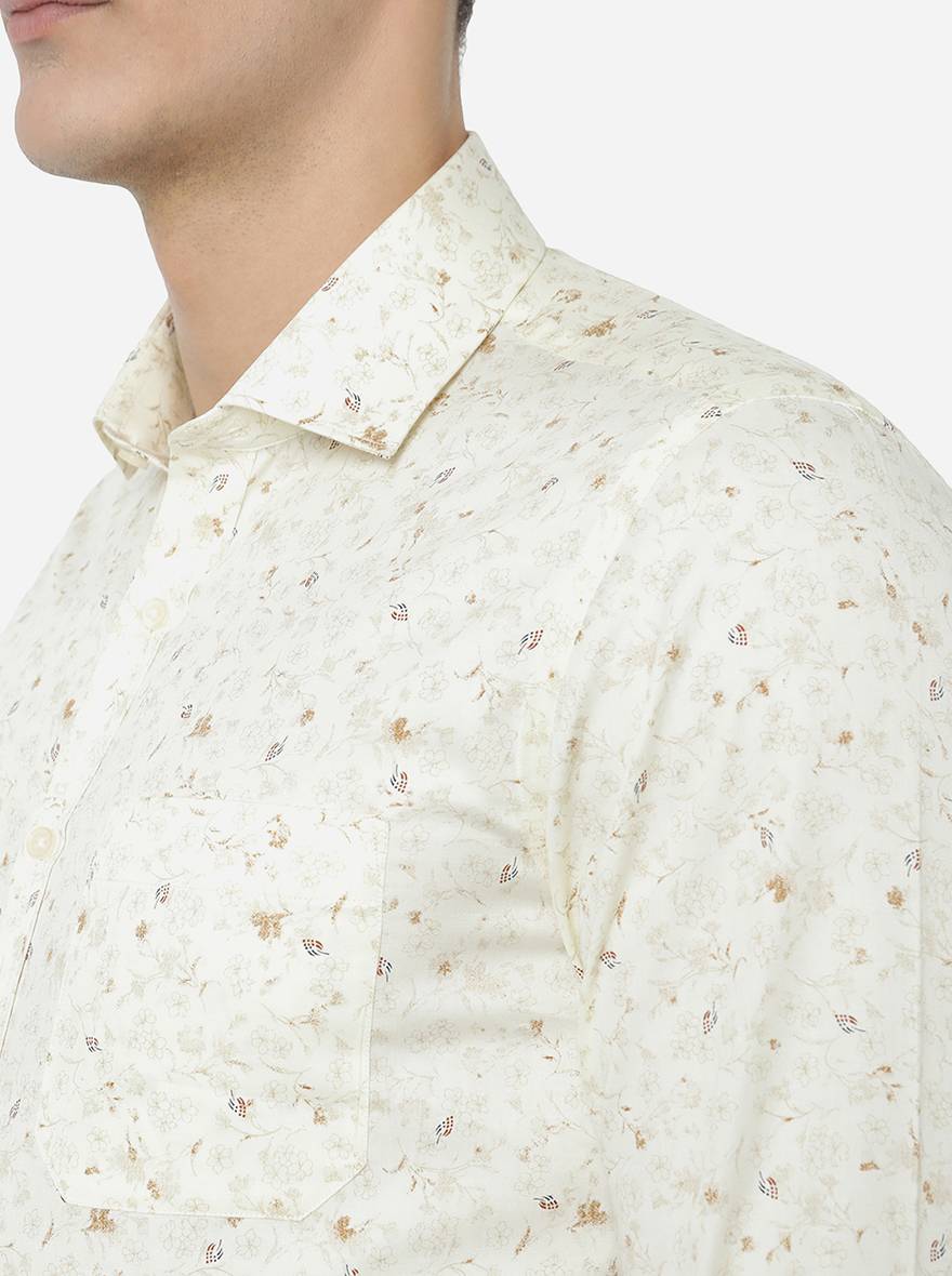 Cream Printed Slim Fit Formal Shirt | Greenfibre