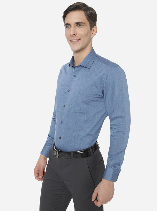 Blue Printed Regular Fit Formal Shirt | Greenfibre