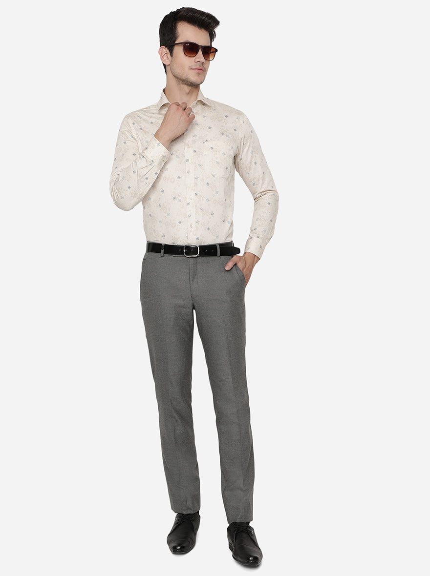Beige Printed Slim Fit Formal Shirt | Greenfibre
