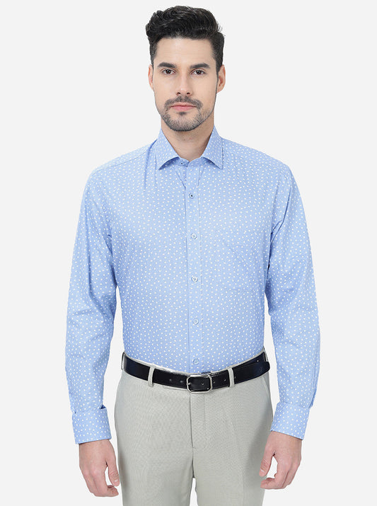 Blue Printed Regular Fit Formal Shirt | Greenfibre
