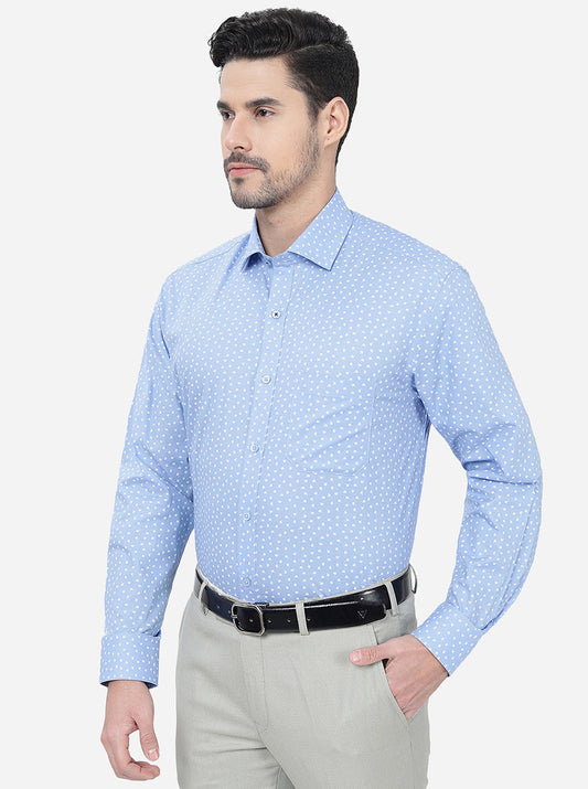 Blue Printed Regular Fit Formal Shirt | Greenfibre