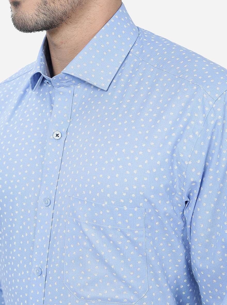 Blue Printed Regular Fit Formal Shirt | Greenfibre