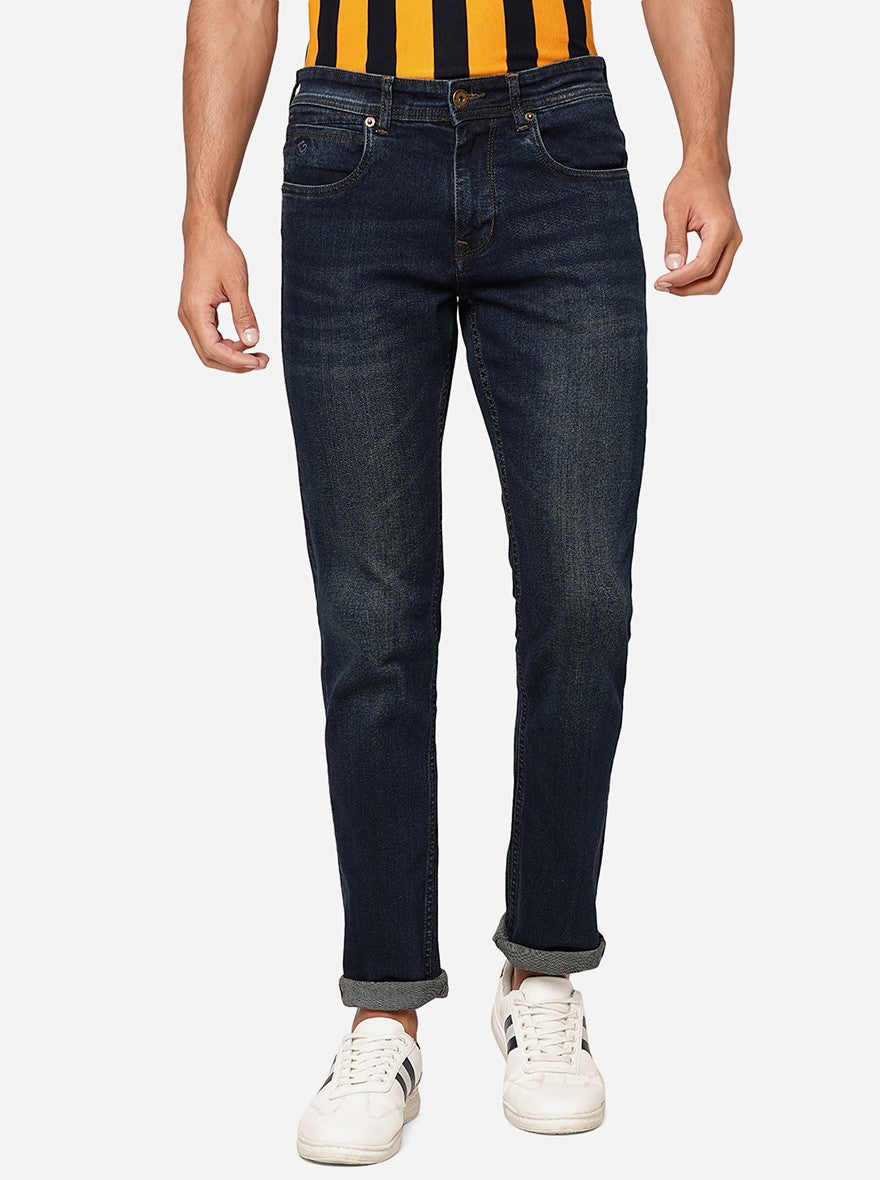 Ink Blue Washed Straight Fit Jeans | Greenfibre