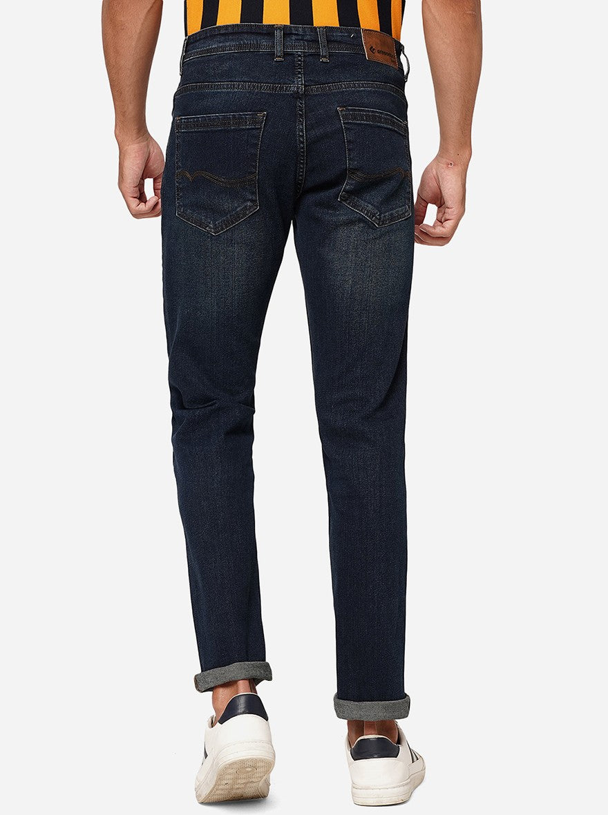 Ink Blue Washed Straight Fit Jeans | Greenfibre