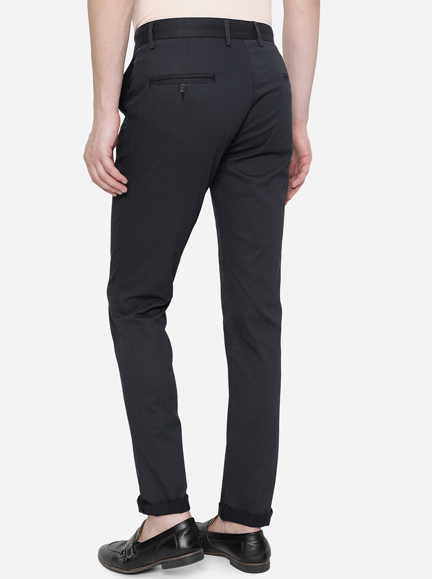 Navy Blue Solid Super Slim Fit Casual Trouser | Greenfibre
