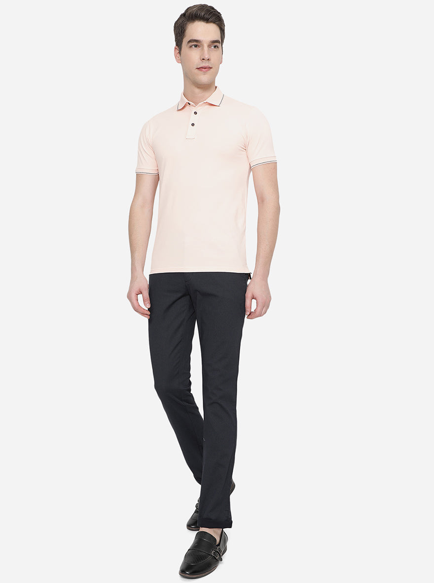 Navy Blue Solid Super Slim Fit Casual Trouser | Greenfibre