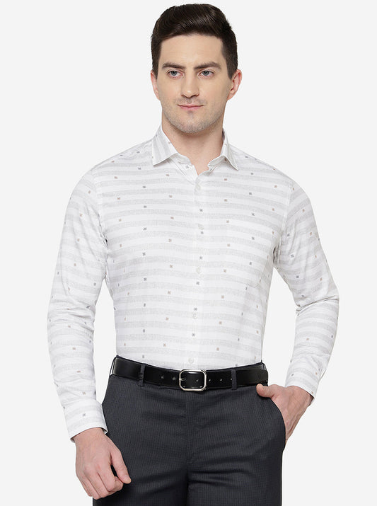 White & Grey Printed Slim Fit Formal Shirt | Greenfibre