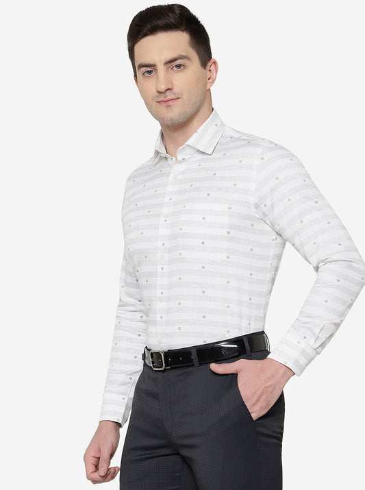 White & Grey Printed Slim Fit Formal Shirt | Greenfibre