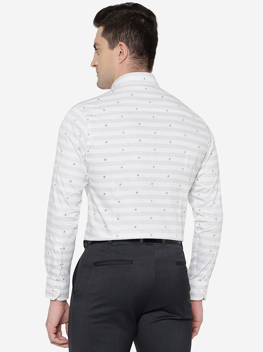 White & Grey Printed Slim Fit Formal Shirt | Greenfibre