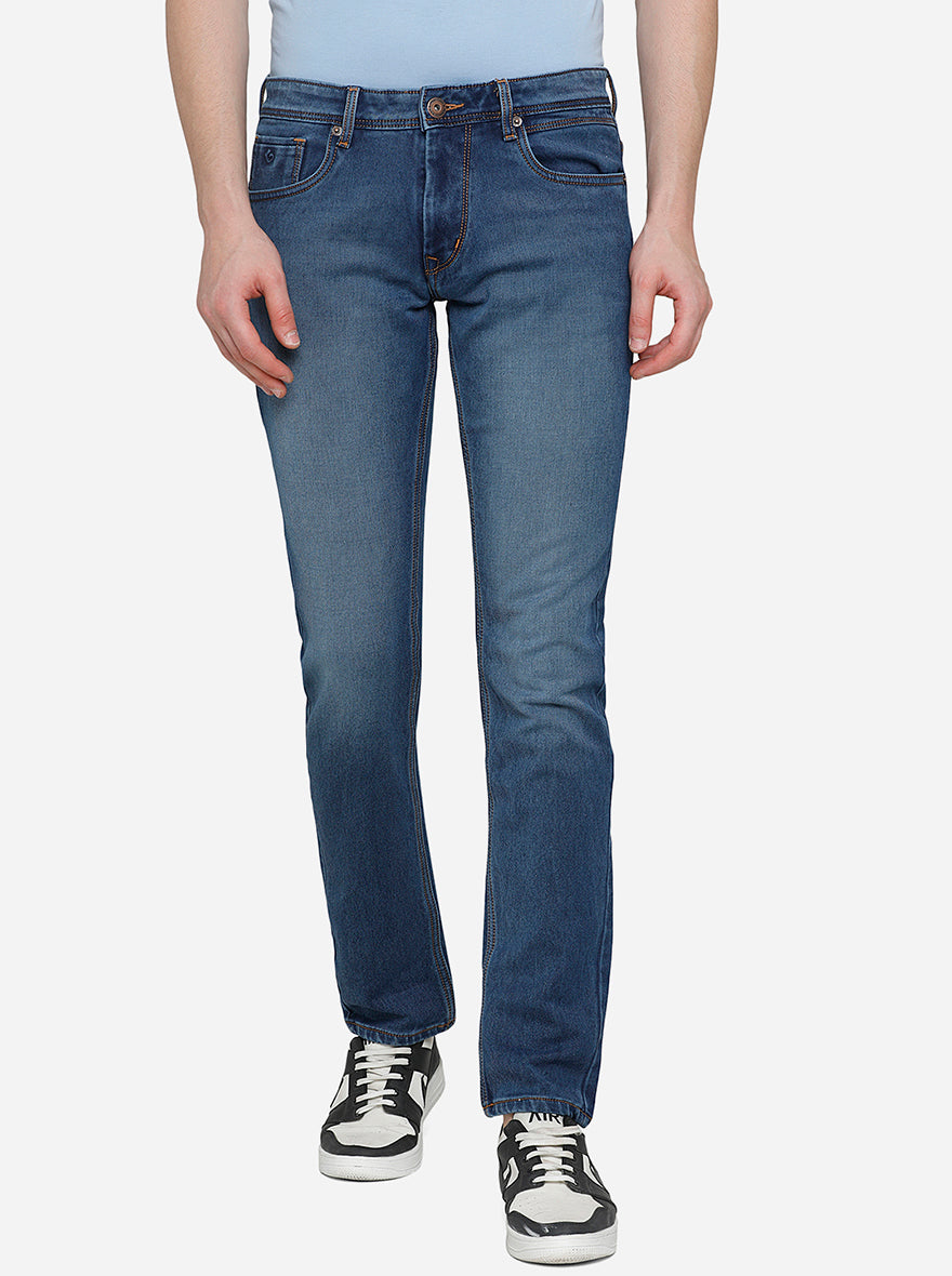 Mid Blue Washed Narrow Fit Jeans | Greenfibre