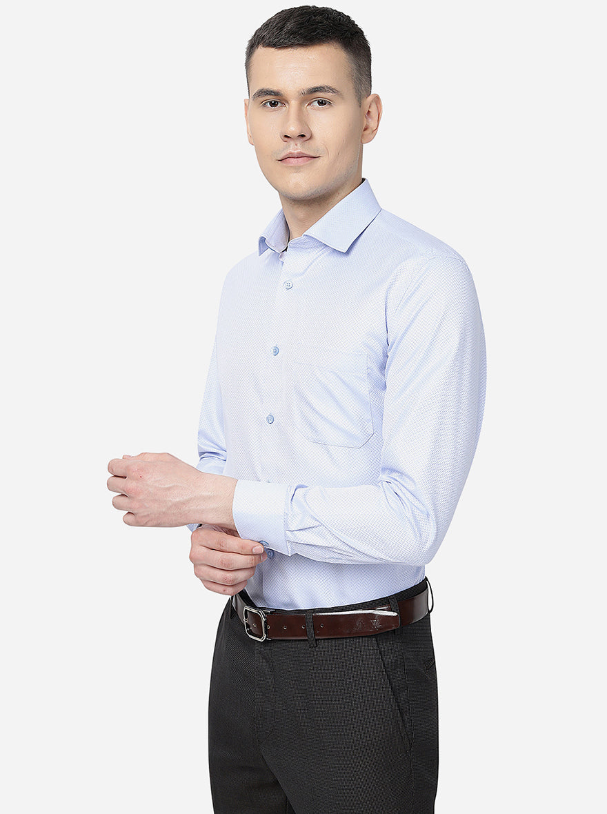 Sky Blue Printed Slim Fit Formal Shirt | Greenfibre