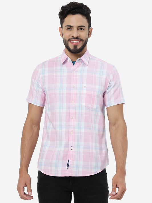 Pink Checked Slim Fit Casual Shirt | Greenfibre