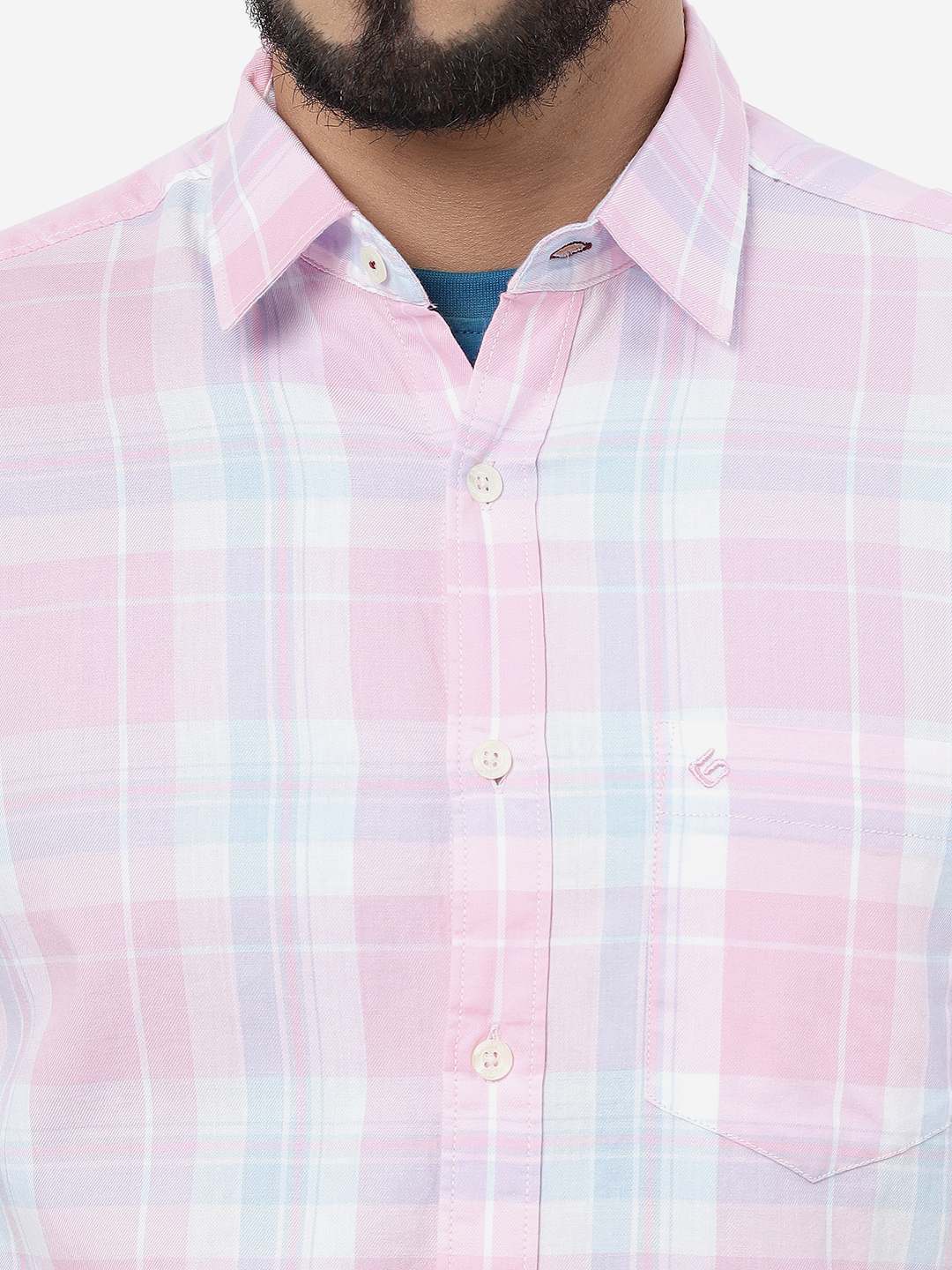 Pink Checked Slim Fit Casual Shirt | Greenfibre
