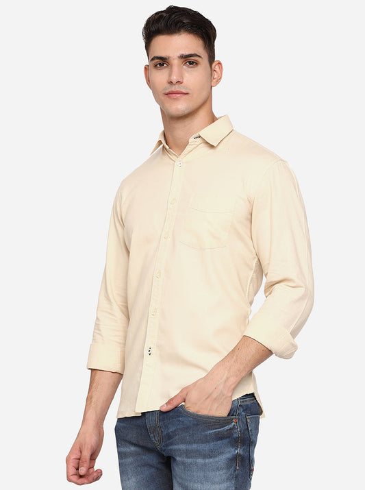 Peach Solid Slim Fit Semi Casual Shirt | Greenfibre