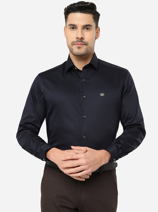 Navy Blue Solid Slim Fit Party Wear Shirt | Greenfibre