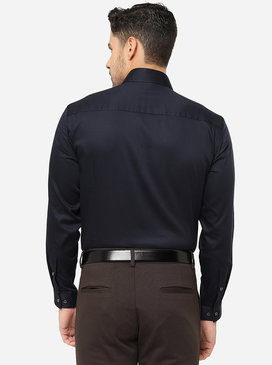 Navy Blue Solid Slim Fit Party Wear Shirt | Greenfibre