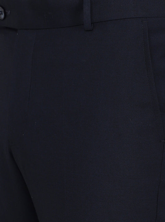 Navy Blue Solid Slim Fit Formal Trouser | Greenfibre