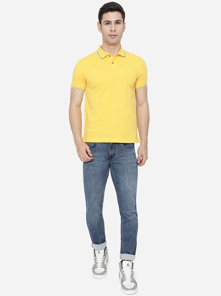 Light Yellow Solid Slim Fit Polo T-Shirt | Greenfibre