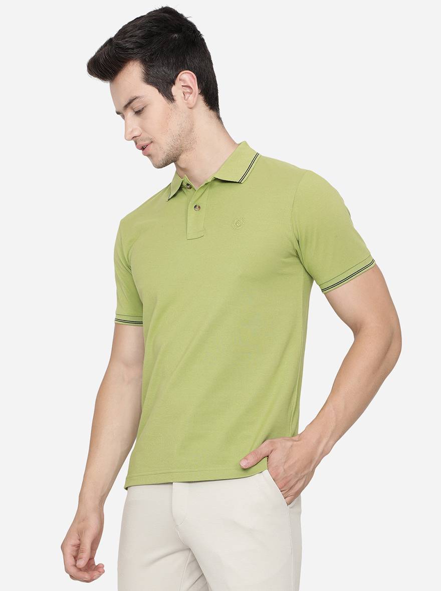Light Green Solid Slim Fit Polo T-Shirt | Greenfibre