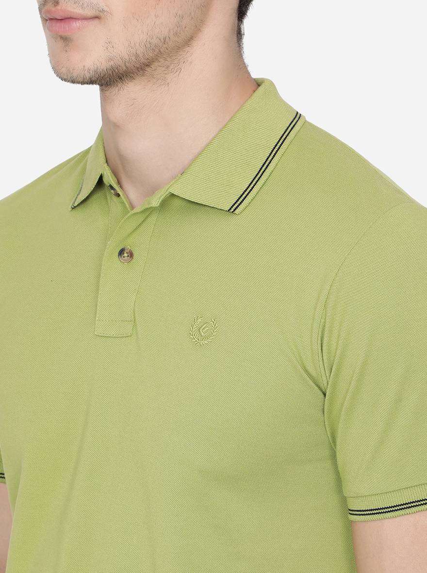 Light Green Solid Slim Fit Polo T-Shirt | Greenfibre