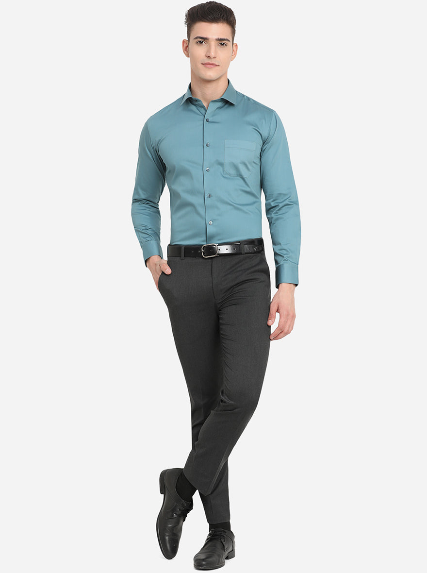 Cadet Blue Solid Slim Fit Formal Shirt | Greenfibre