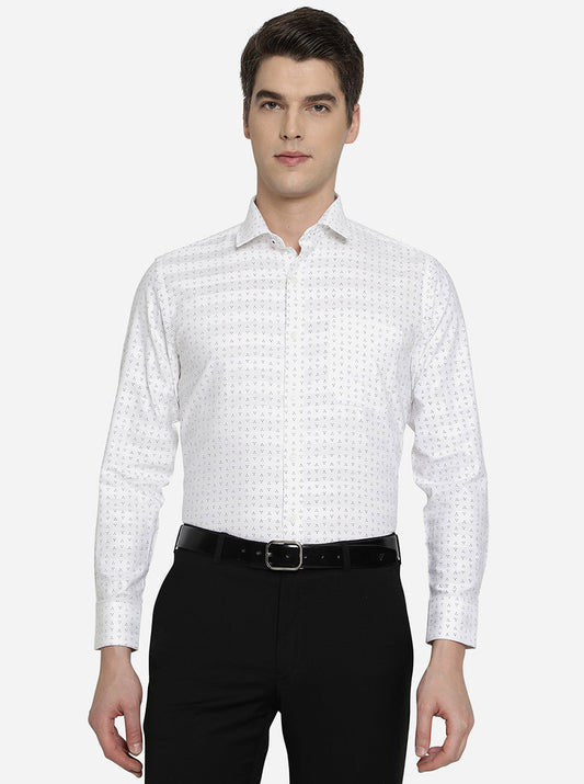 White & Black Printed Slim Fit Formal Shirt | Greenfibre